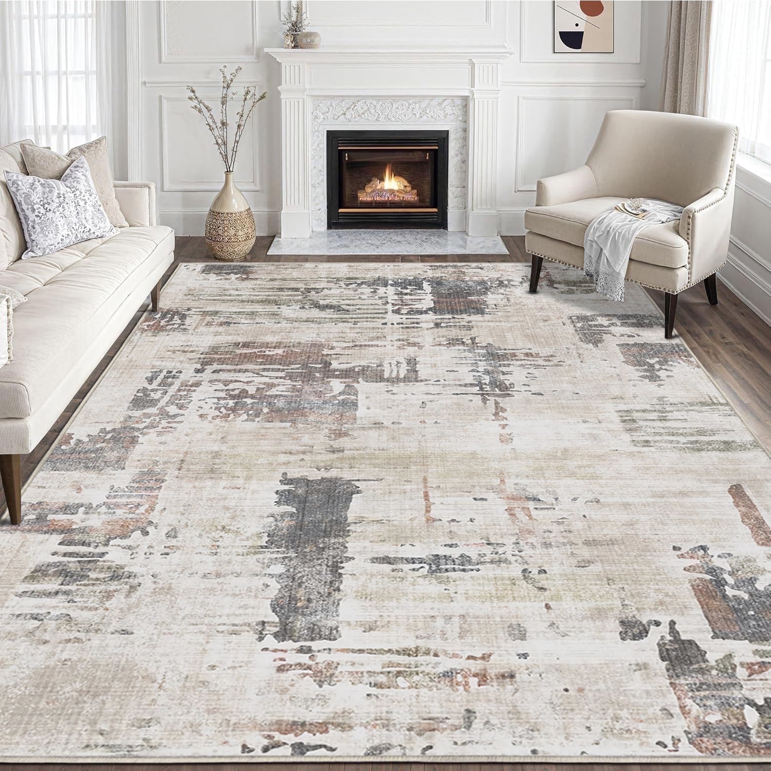 TECHVIDA Area Rug 5x7,Modern Abstract Rug,Machine Washable for Living Room Rugs, Foldable Nonslip Indoor Carpet,Bedroom Living Room-Dark Gray