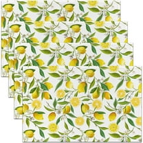 Lemon Pattern Table Place Mats, Set 18"x12" Lemon Floral Placemats Set of 4 for Decor Summer Fruit Placemat for Kitchen Dining Table Decor Indoor Outdoor Nature