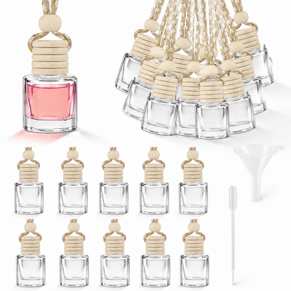 20 Pcs Refillable Car Air Freshener Bottles Set - Empty Glass Diffuser Bottles with Wooden Caps, Dropper & Funnel for Essential Oils, Hanging Car Diffuser for Car Decor, DIY Aromatherapy Gifts