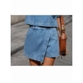 thumbnail image 5 of Women'S Denim 2 Piece Outfits Summer Lapel V Neck Crop Top Jean Skirt Shorts Set with Pockets Dark Blue Pants L, 5 of 10