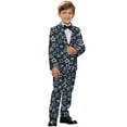 thumbnail image 2 of Xoenoiee Star Print Boys' Tuxedo Suit Set with Blazer and Pants, 2-Piece Slim Fit Formal Outfit for Wedding, Ring Bearer, Prom and Graduation, Size 9-10 Years, 2 of 7