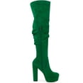 thumbnail image 3 of BLISSFUL STEP Platform Round Toe Zipper Slouch Chunky Heel Over the Knee Boots Green 9.5, 3 of 7