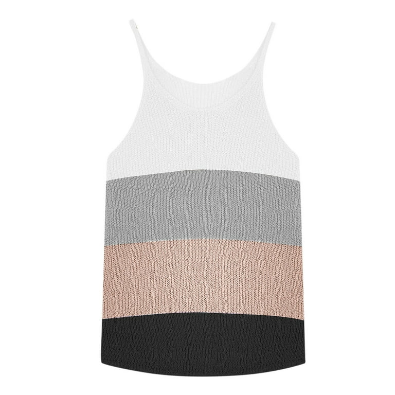 PMUYBHF Women's Tank Tops Cotton Pack Lace Tank Top Pack Women Spring and  Summer Camisole Stitching Contrast Color Stripe Knitted Loose Casual V Neck