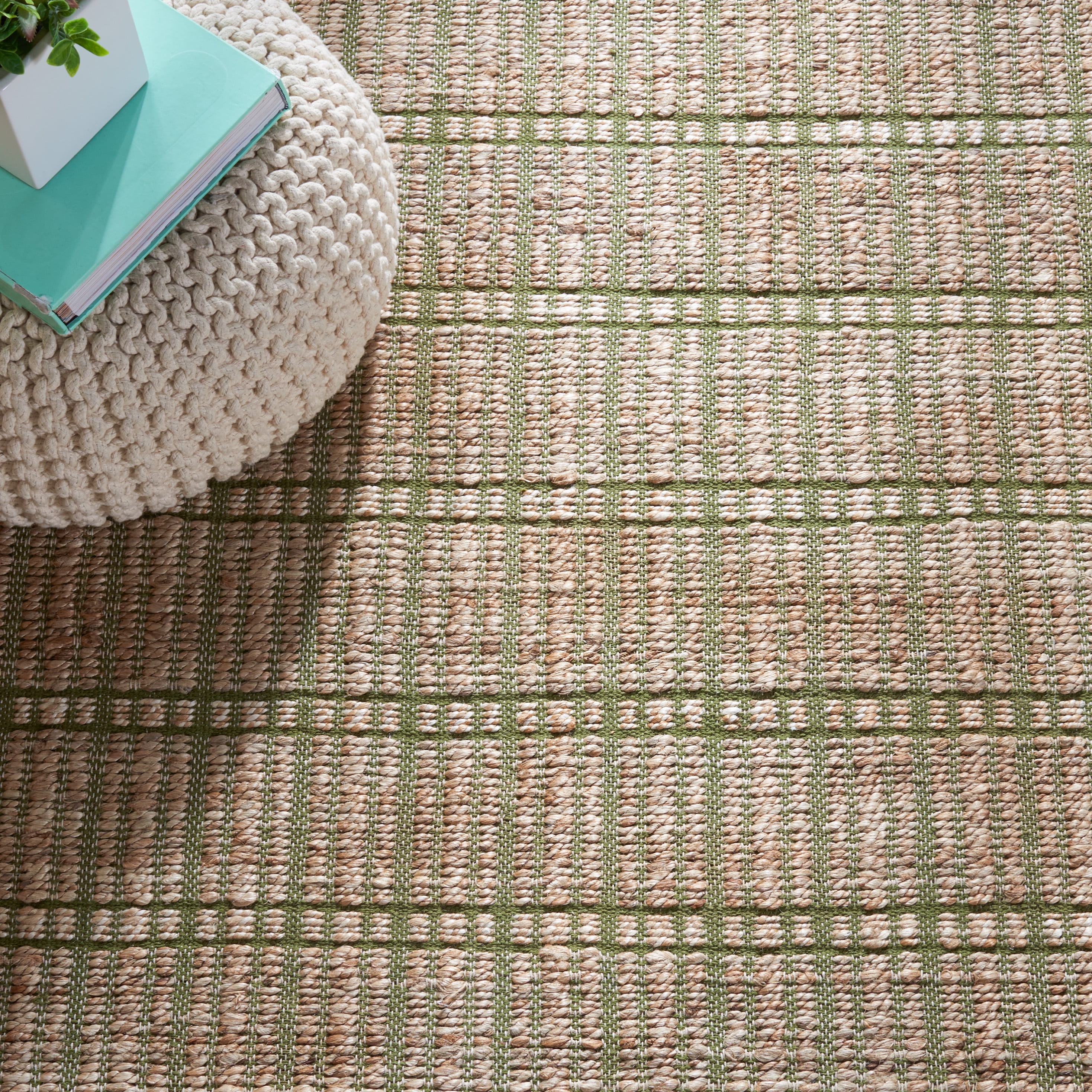 SAFAVIEH Natural Fiber Kostadin Striped Area Rug, Green/Natural, 6'6" x 6'6" Square