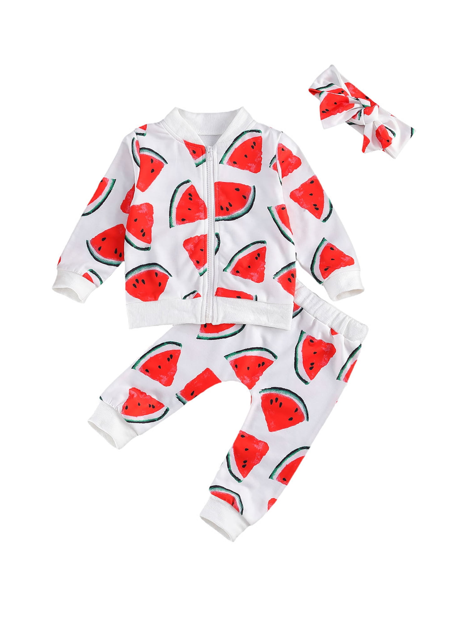 3PCS Toddler Kids Baby Girl Watermelon Clothes Autumn Jacket Tops Pants