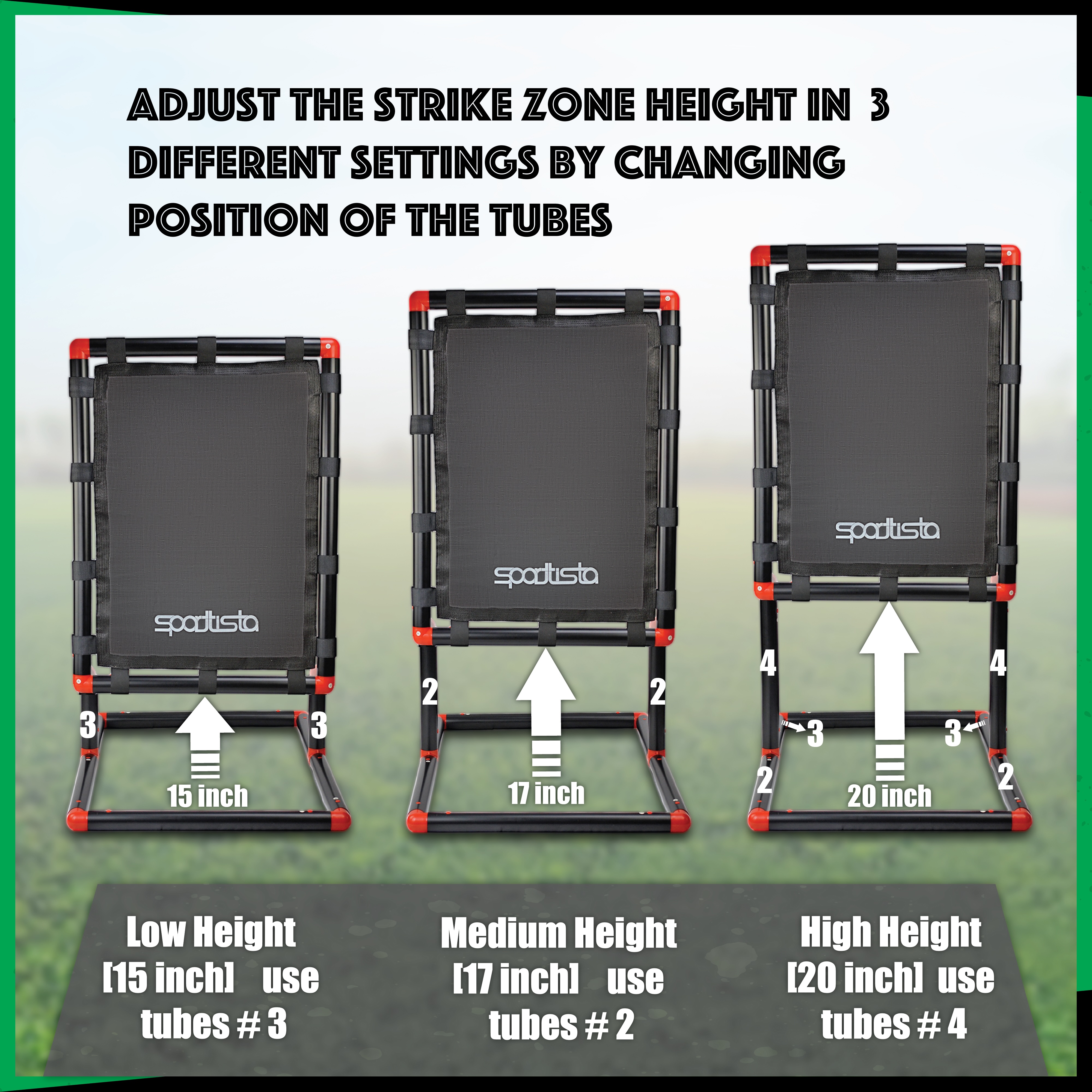 SPORTTISTA Baseball Strike Zone Target, Compatible with Wiffle Ball and Blitzball, Stable and Lock-in Connections with Strong Fabric Target (Large 30" x 23")
