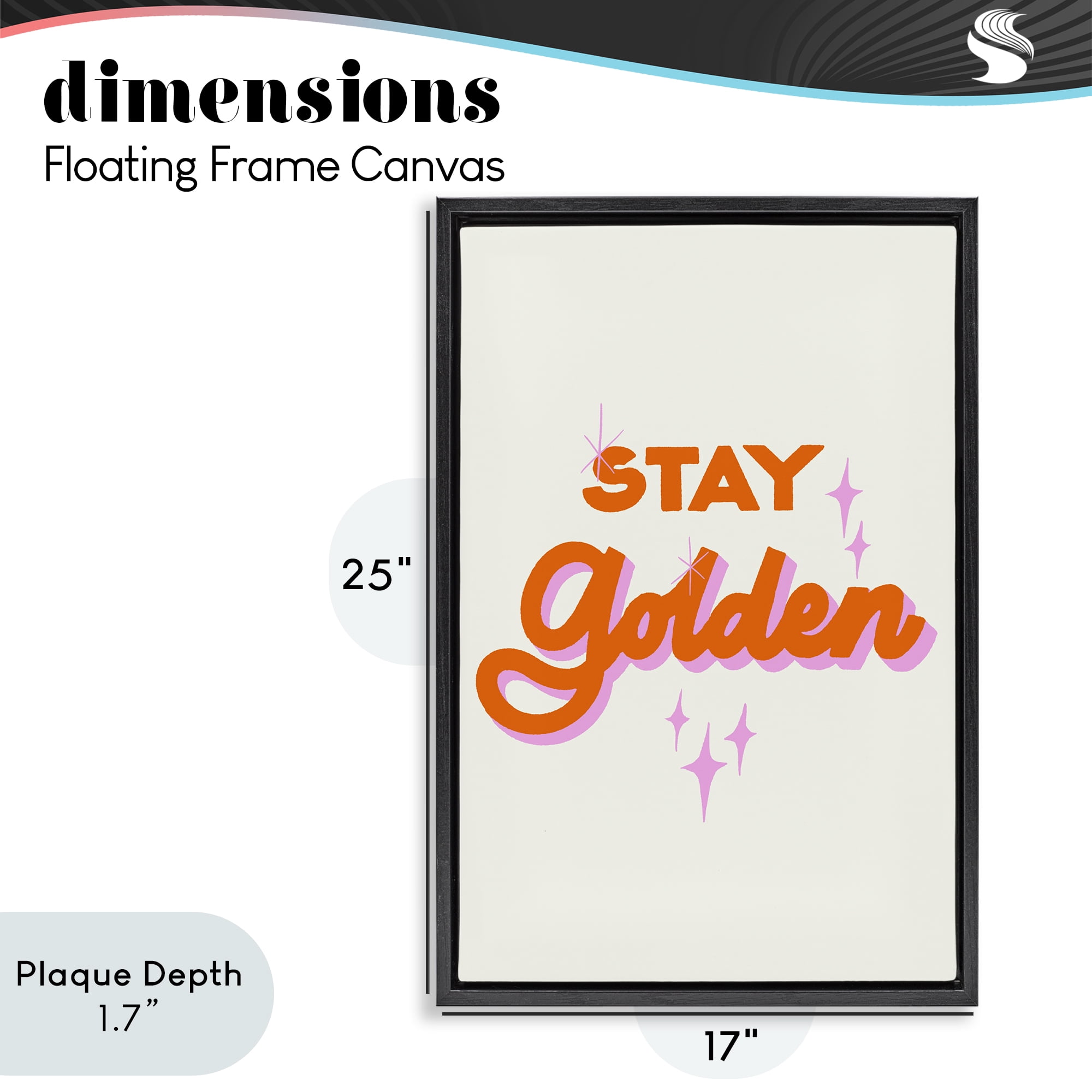 Stupell Industries Stay Golden Retro Letters Black Framed Floater Canvas Wall Art, design by Indira Prieto | IndySign