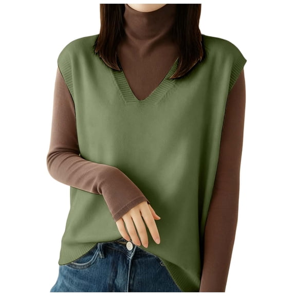 DHFJKG Womens Sweater Vests Knitted Solid Color Sleeveless V Neck Tunic Top Pullover Loose Fit Trendy Tops