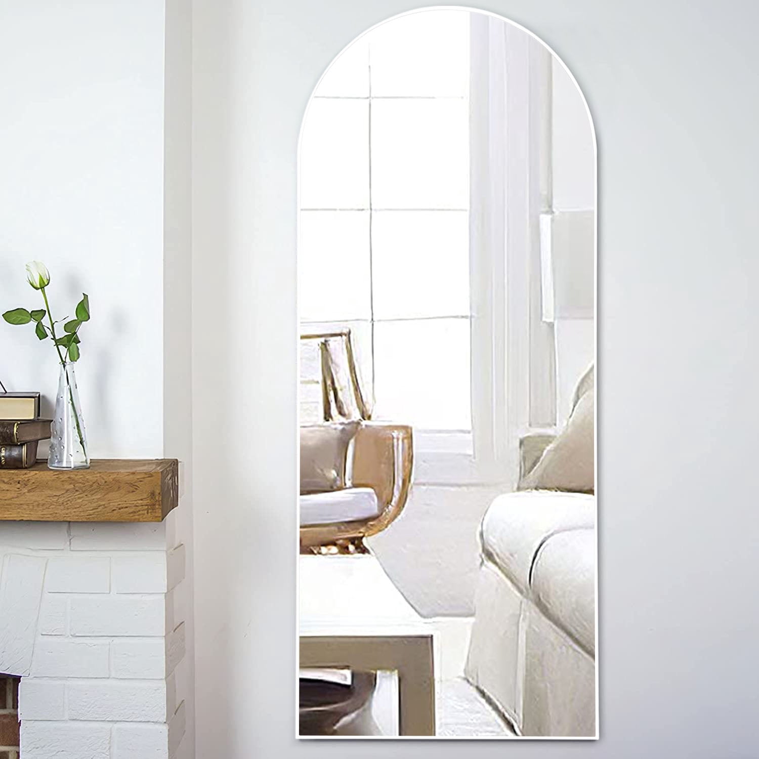 64"x21" Modern Arched Full Length Mirror Floor Mirror Full Mirror with Bracket,White