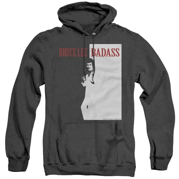 Bruce Lee Badass Adult Heather Hoodie Sweatshirt Black