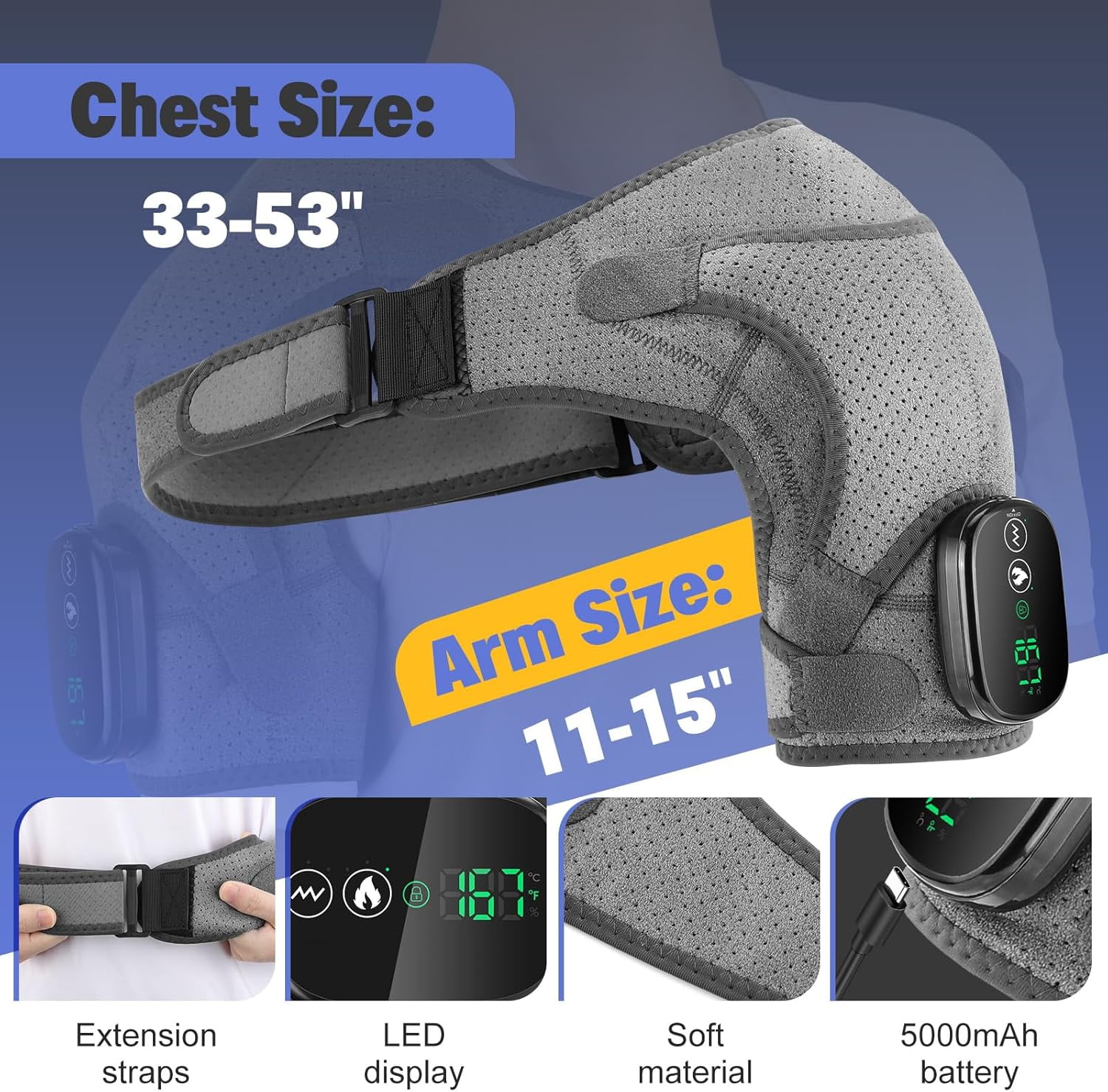 SUWU Shoulder Heating Pad, Cordless Heated Shoulder Wrap, Shoulder Massager, FSA or HSA Eligible Portable Shoulder Brace for Women Men, Electric Heating Pad for Rotator Cuff Frozen Shoulder