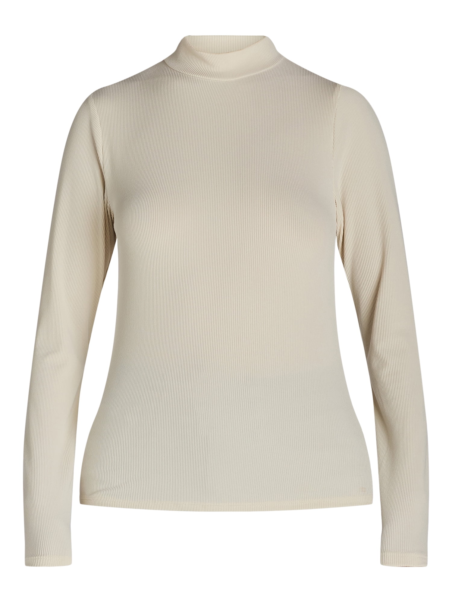 No Boundaries Ribbed Mock Neck Top with Long Sleeves, Women’s and Women’s Plus