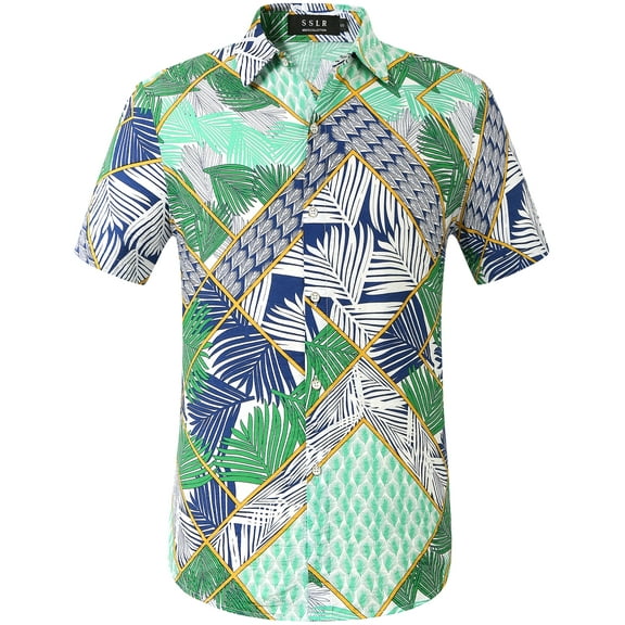 SSLR Mens Casual Button Down Shirts Short Sleeve Aloha Hawaiian Shirts