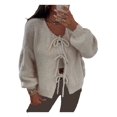 thumbnail image 1 of Gupgi Cardigan Tricoté à Nouer devant pour Femmes, Couleur Unie, Manches Longues, Chandail à devant Ouvert, Hauts en Maille, 1 of 3