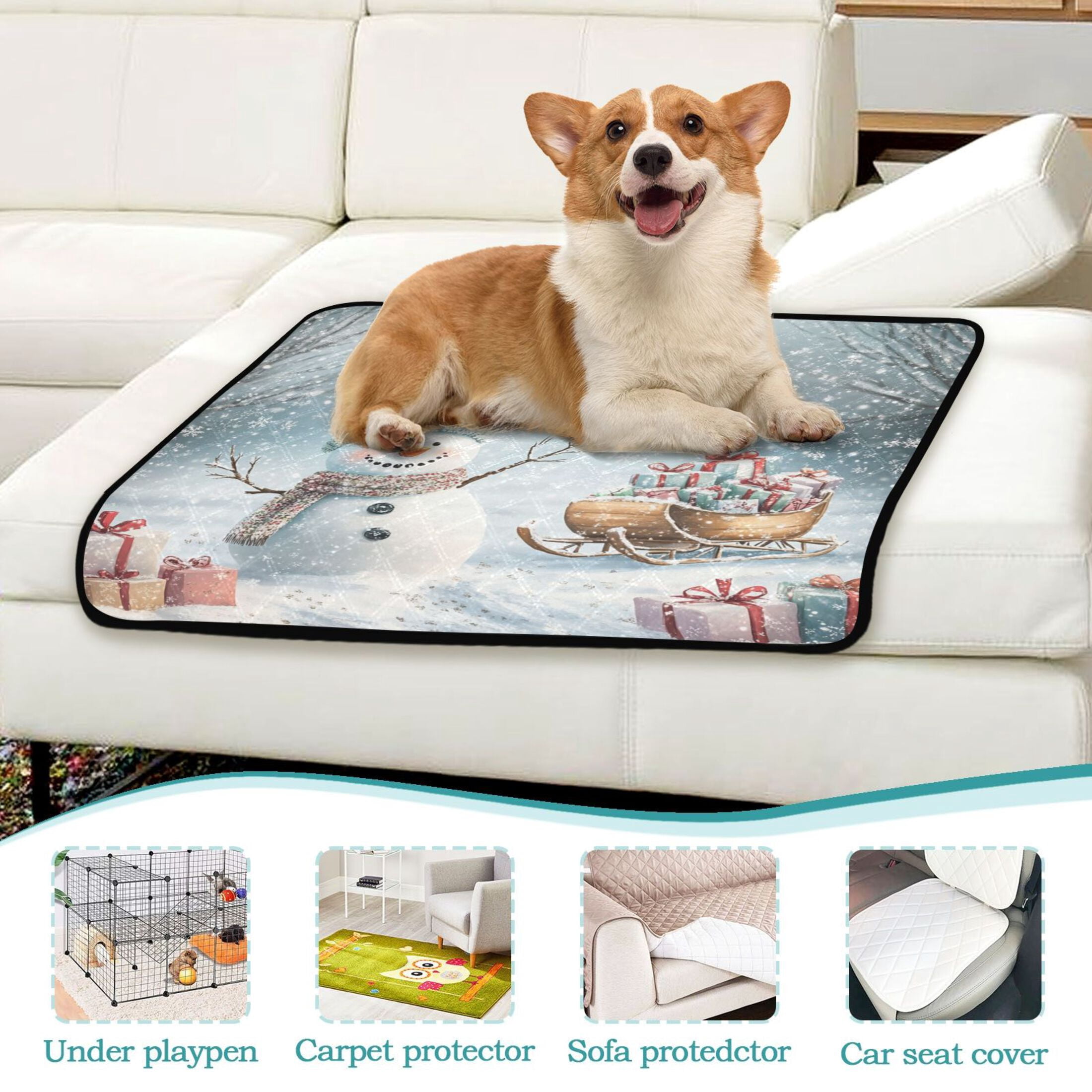 Qxltty Snowman Next To A Sleigh Full Of Presents Cat litter Pads Pet Set of 3 Diaper Mats Center Anti-leakage Layer Absorbent Soft and Comfortable