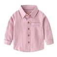 thumbnail image 2 of Boys Girls Dress Shirt Spring Fall Casual Long Sleeve Button Down Lapel Collared Plain Shirt, 2 of 5