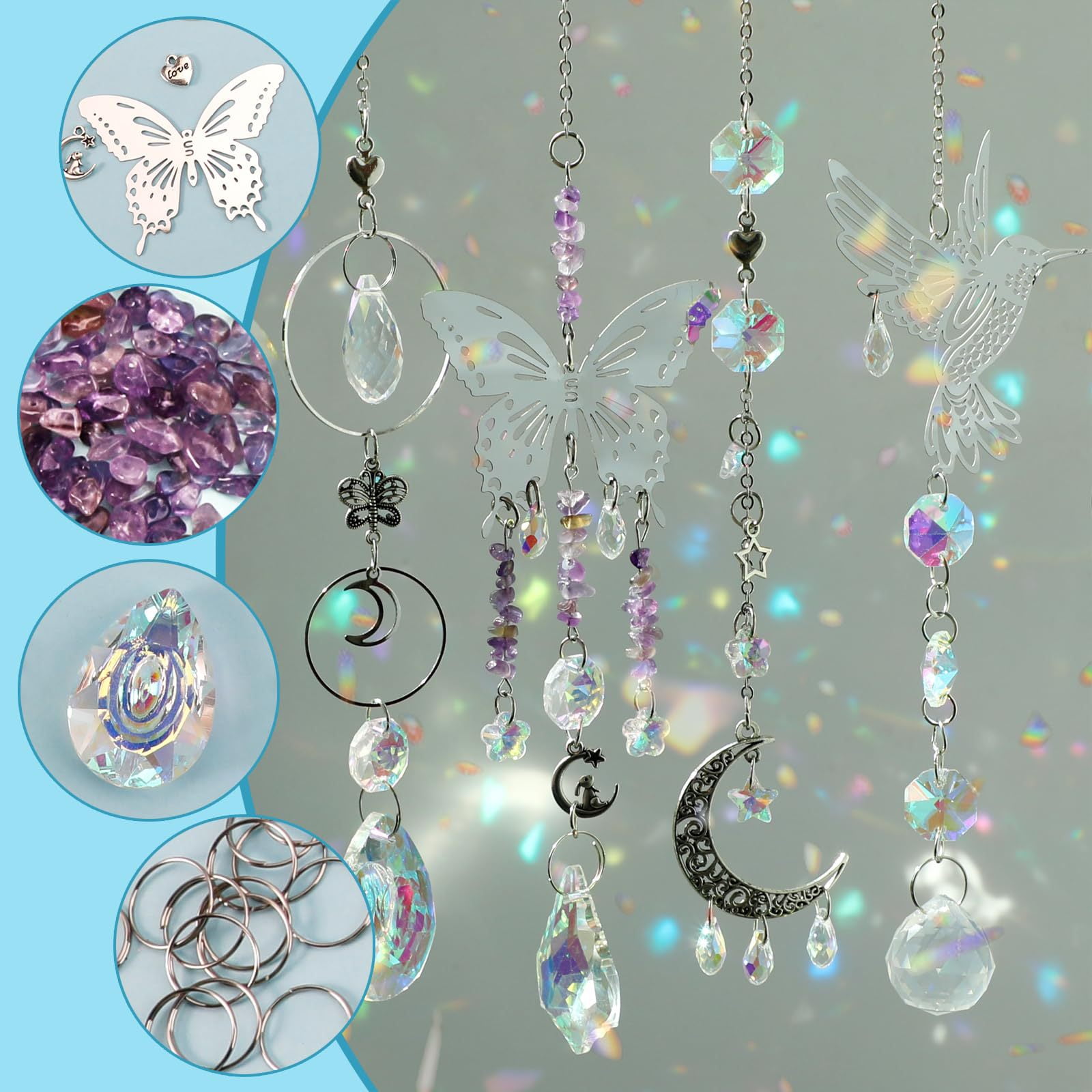 Dalrosia DIY Suncatchers, 400pcs Sun Catchers Making Supplies Kit Art and Crafts for Adults Hanging Prism Sun Catcher with Crystals Rainbow Maker for Indoor Window Home Wedding Garden Christmas Decor