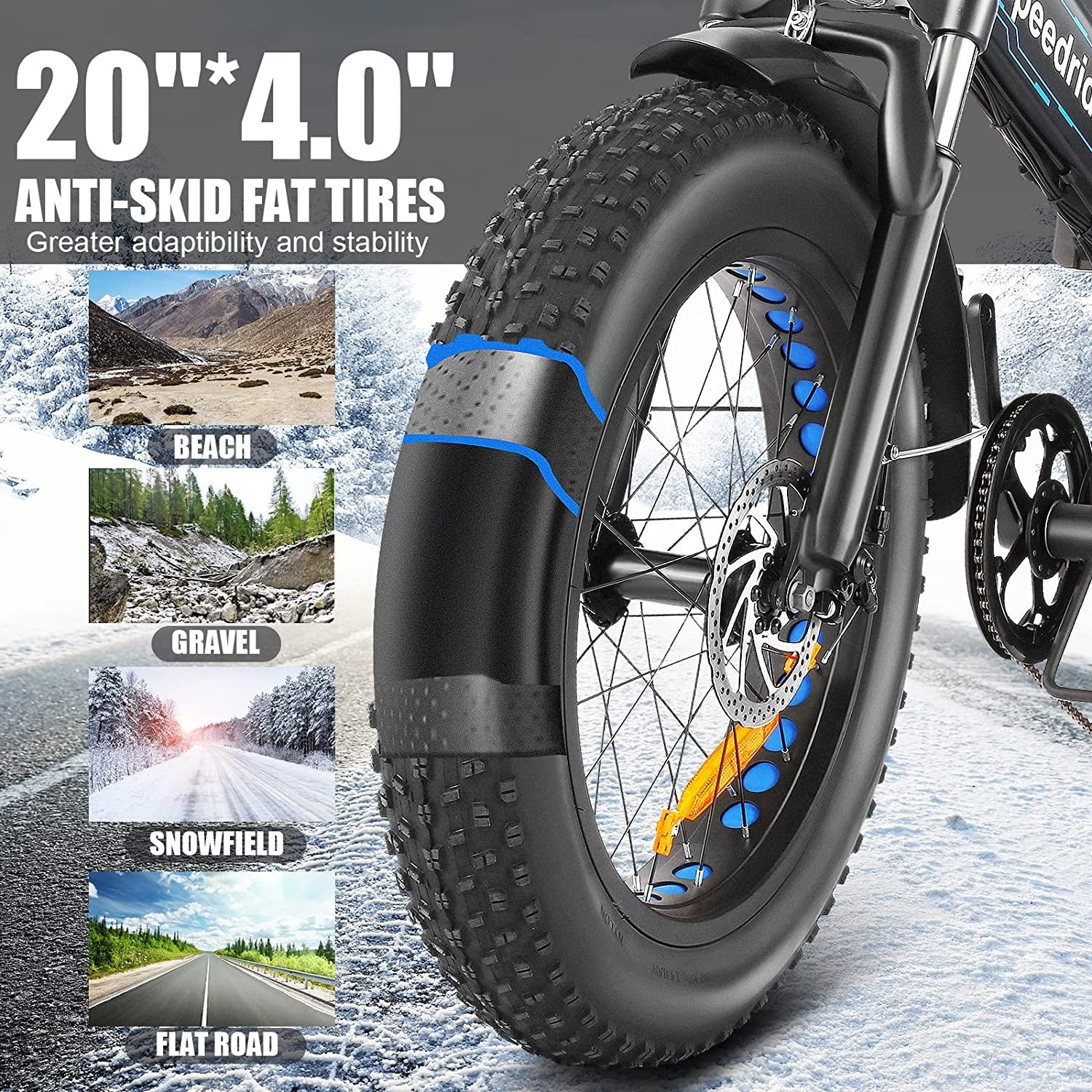 Speedrid 500W Folding Electric Bike for Adults, 20" x 4.0" Fat Tire Ebike with 48V 10.4Ah Large Removable Battery Electric Bicycle, 50 Miles Max Range, Front Suspension Fork and 7 Speed UL2849