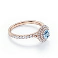 thumbnail image 3 of JeenMata Pave Accented 1 Carat Round Brilliant Cut Sky Blue Created Aquamarine and Moissanite Dual Halo Design Engagement Ring in 18K Rose Gold Plating over Silver, 3 of 6