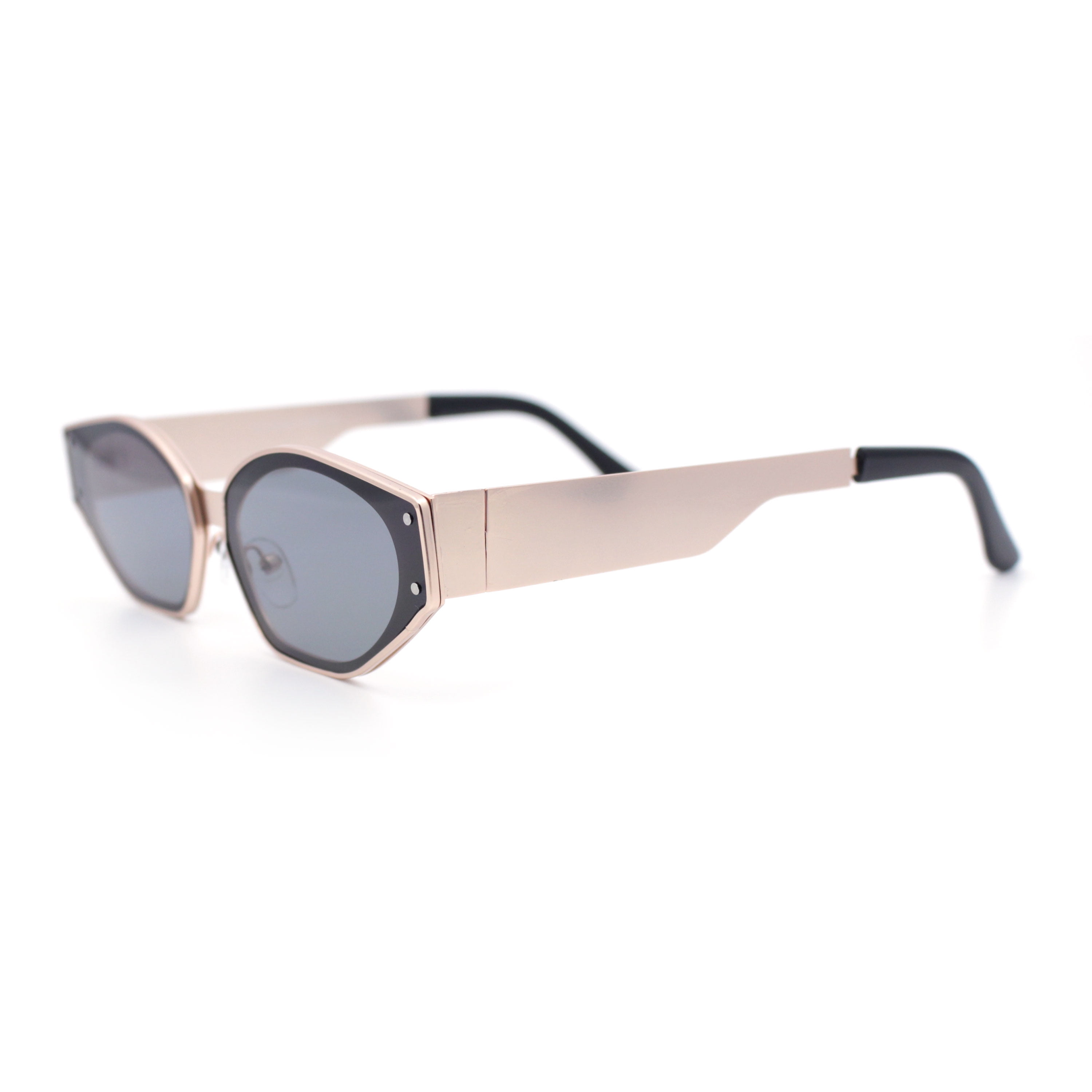Womens Tapered Thick Temple Subtle Cat Eye Inset Lens Metal 