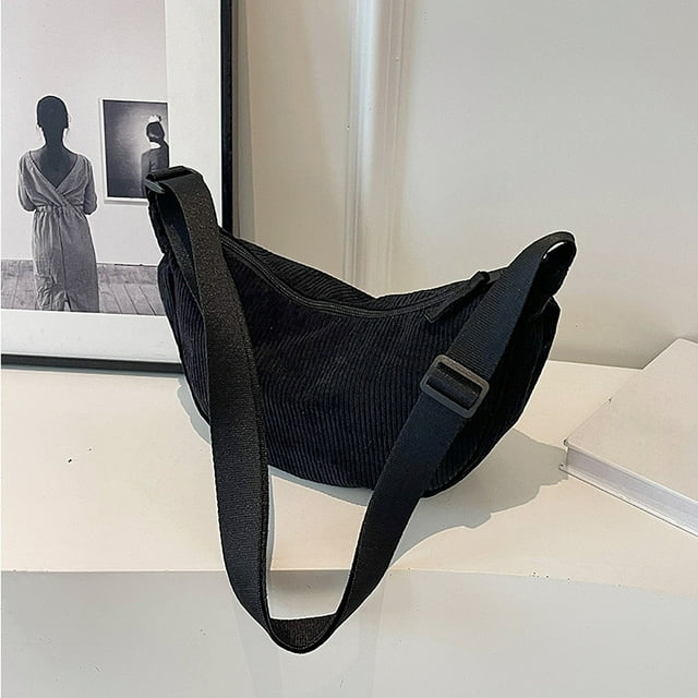 Wmhnj Bolso bandolera grande para mujer, 30 x 10 x 17 cm, de pana, holgado, con 3 bolsillos con cremallera, 2 bolsillos interiores y correa ajustable.