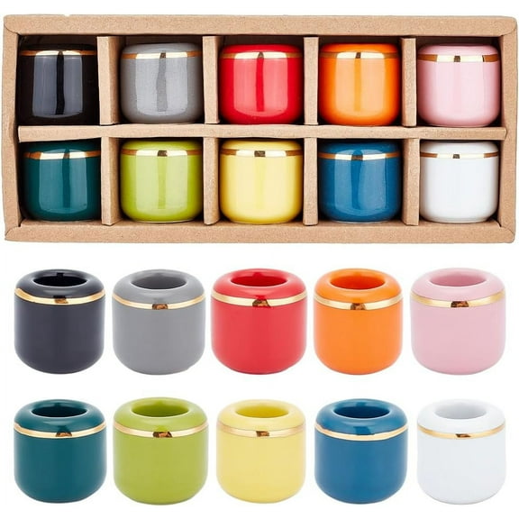 10 Pieces Ceramic Candle Holder Gold Porcelain Chime Candle Holder for Taper Rituals Spells Vigil Wiccan Supplies More 0.7 Inches in Diameter Mixed Color