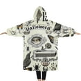 thumbnail image 2 of Oversized Wearable Blanket Hoodie,Beige Halloween Skull Pumpkin Pattern Sherpa Blanket Hoodie with Super Pockets,Super Warm Fuzzy Pullover for Women & Men, 2 of 6
