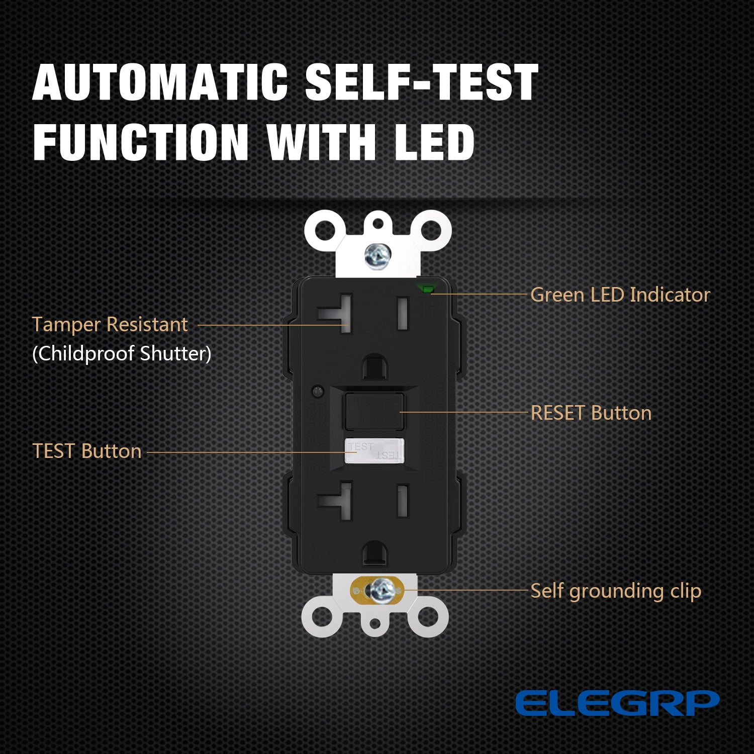 ELEGRP GFCI Outlet w/Nightlight, 20 Amp Self-Test GFI Electrical Outlet, Thinner Design, Tamper Resistant GFCI Receptacle, Ground Fault Receptacle w/Screw Wall Plate, UL Listed, Black