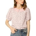thumbnail image 1 of INSPIRE CHIC Women's Floral Puff Sleeves Pleated Collar Button Down Shirt, 1 of 4