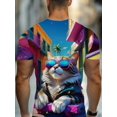 thumbnail image 2 of Men's Cool Cat Full 3D Full Print T-Shirt - Heat Transfer Full Body Cover Short Sleeve Crew Neck Casual Summer Dress with Cool Cat and 3D Digital Art - Machine Washable, Seasonal Holiday Gift, 2 of 6