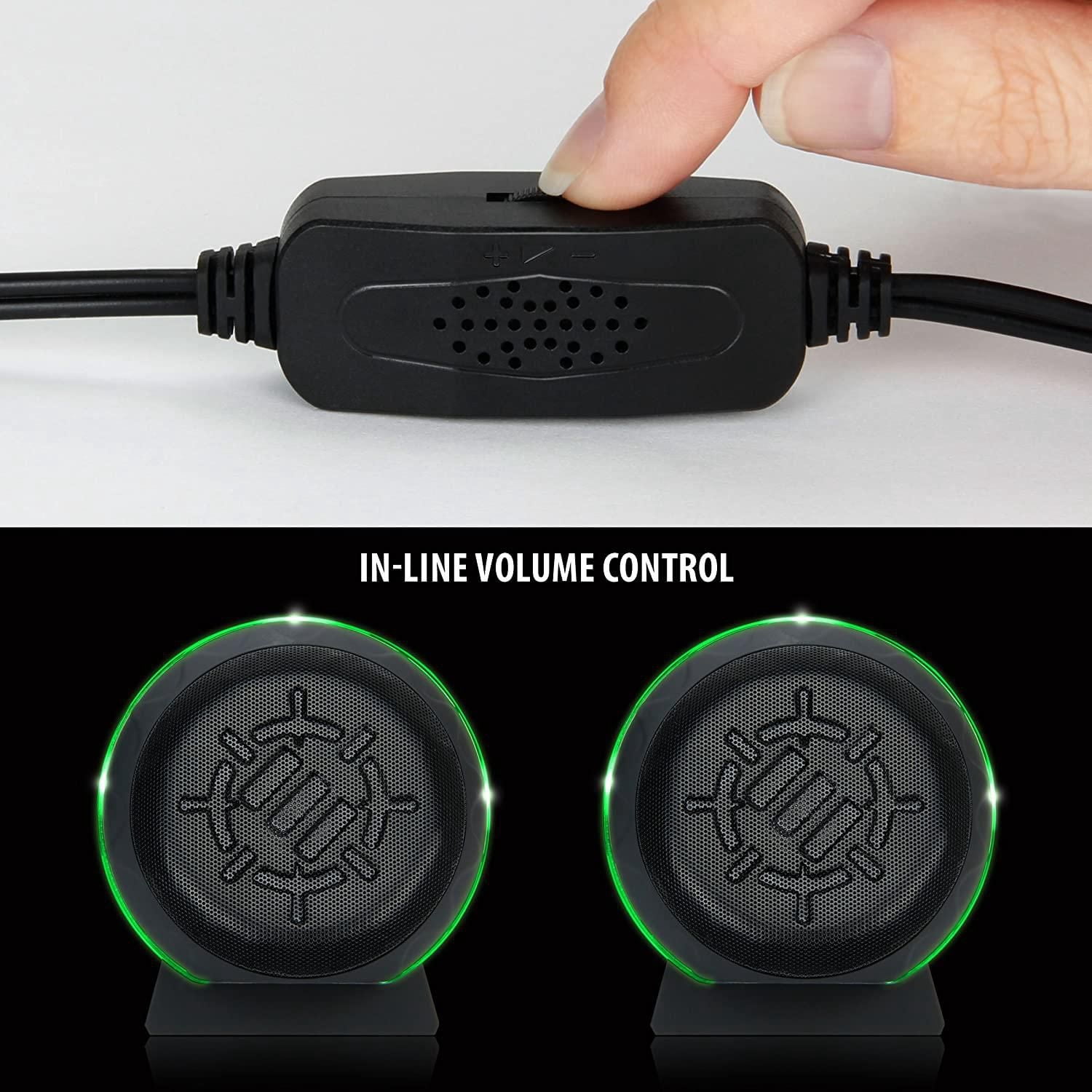 Enhance SL2 USB Gaming Computer Speakers for Monitor with LED Green Light, 3.5mm Wired Connection and in-Line Volume Control - 2.0 Stereo Sound System for Gaming Laptop, Desktop, PC Computers
