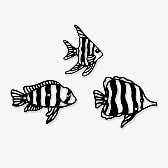3 Pcs Tropical Fish Metal Wall Art Decor Iron Fish Wall Sculpture Black Metal Art Ornament Decorative Wall Hanging Artwork for Living Room Indoor
