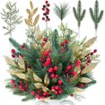 thumbnail image 1 of 70 Pcs Tiges de Verdure de Noël Assorties Branches de Pin Artificielles Cèdre Persistant Tiges de Baies Rouges Aiguilles de Pin Pulvérisations de Feuilles Scintillantes 5.9 Pouces-12.7 Pouces pour Arbres de Fête Arrangements Floraux Couronnes, 1 of 8