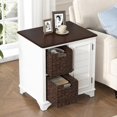 thumbnail image 2 of White End Table with Storage Baskets and Cabinet - American Style Accent Table, 2 of 10