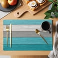 thumbnail image 2 of Turquoise Wood Grain Placemats Set of 6, Country Retro Wooden Plank Gray Placemats for Dining Table, Place Mats for Kitchen Tabletop, Waterproof Wipeable Dining Table Mats Set, 2 of 9