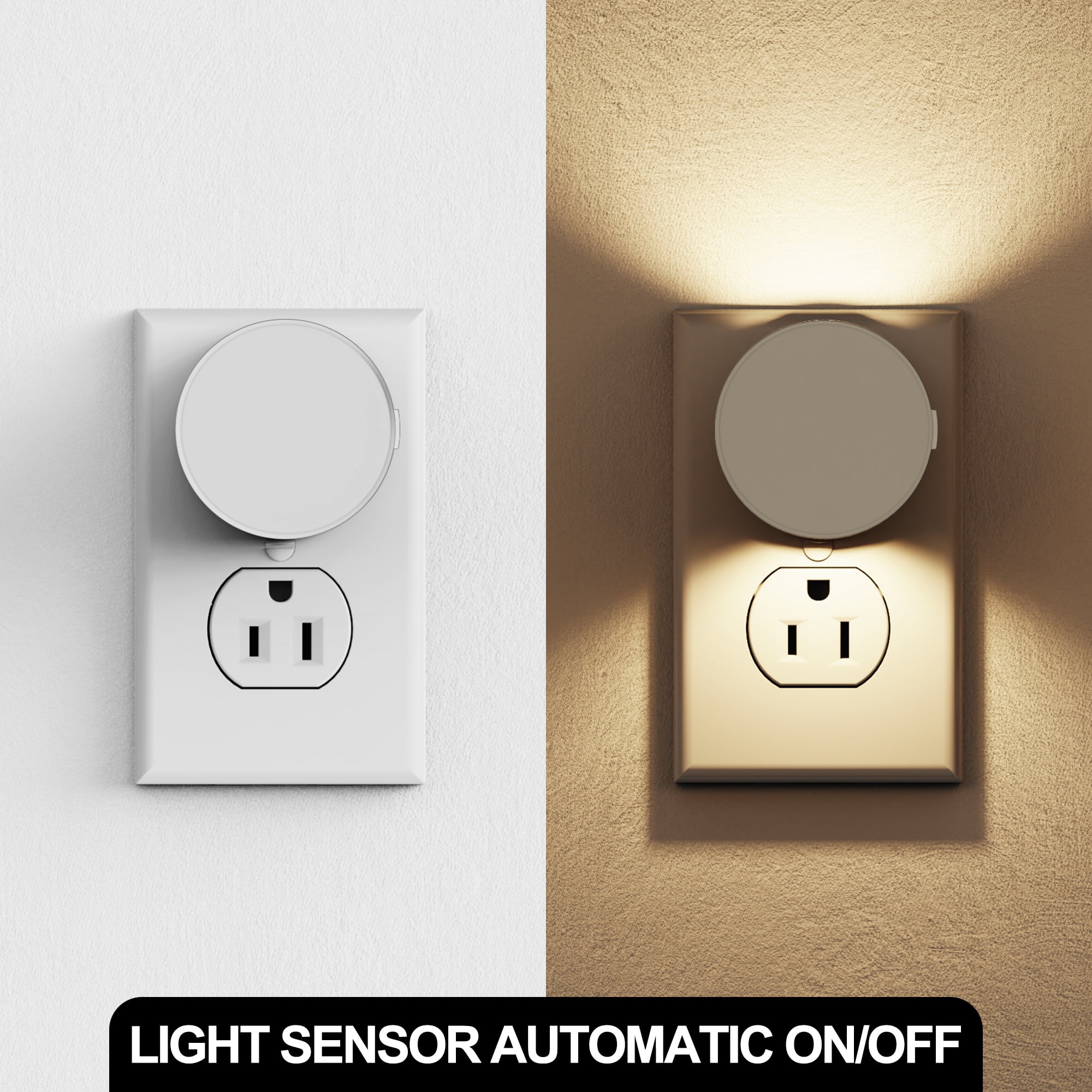 YANSUN 2-Pack 1-Watt Integrated LED Plug in Round Wall-Like Night Light with Light Sensor, Warm White 3000K, Button Adjustable for Bedroom Living Room