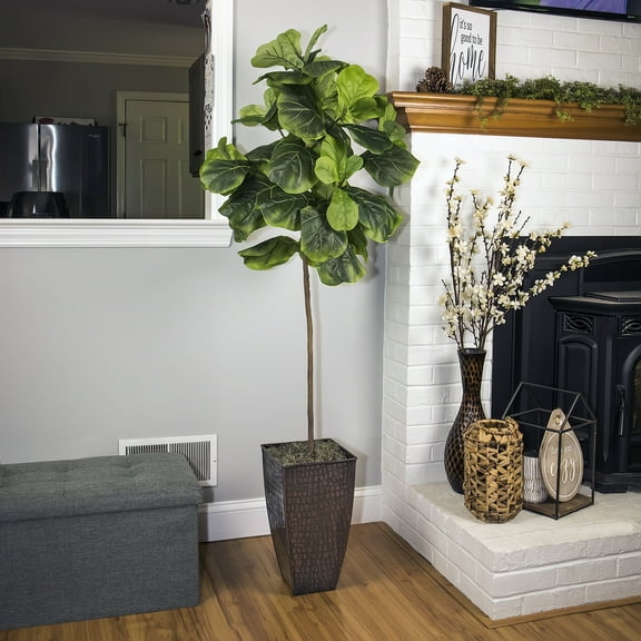 LCG Florals Artificial Tree, Fiddle Leaf Fig Tree, 5 ft, Copper Metal Pot
