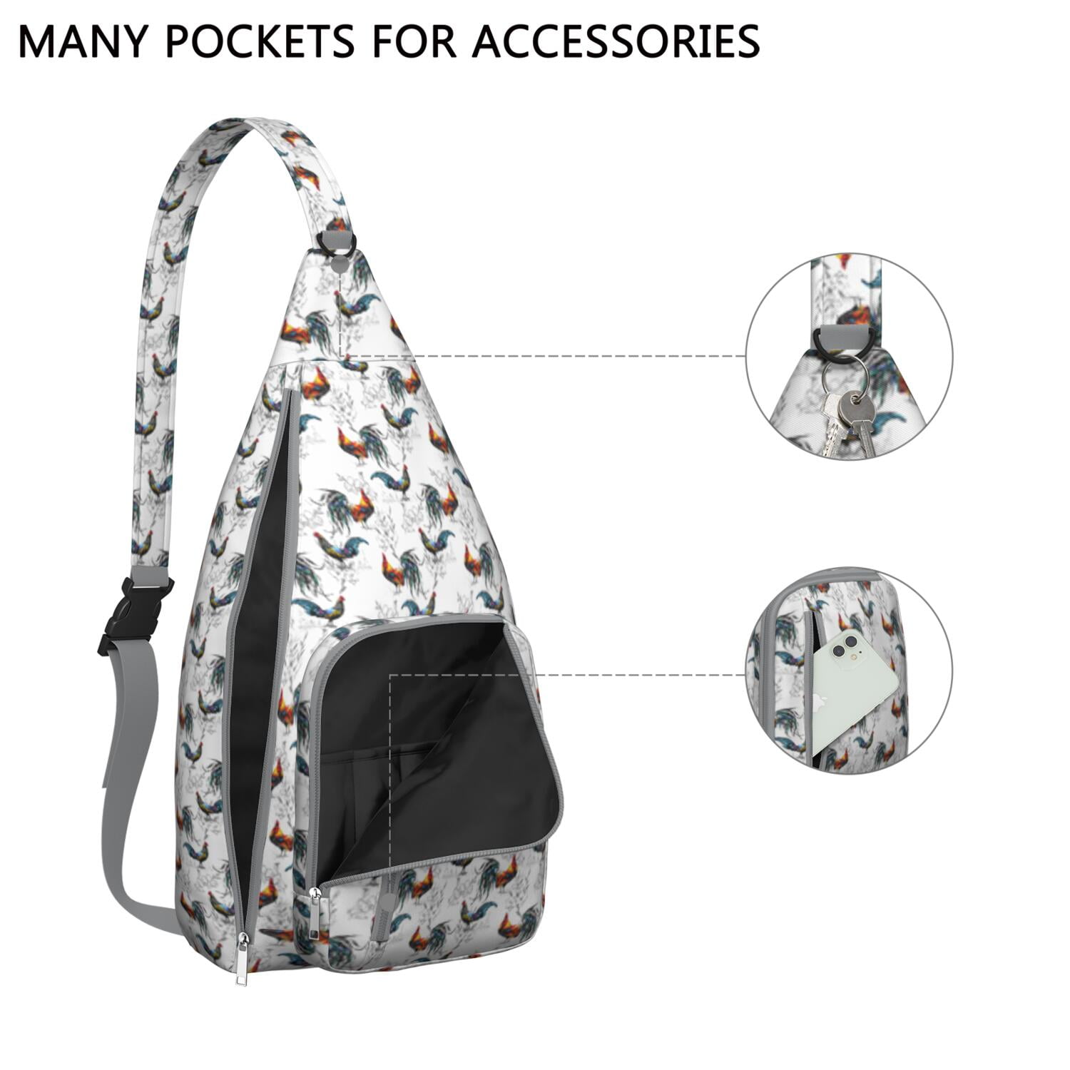 Farmhouse Chicken Print Canvas Sling Bag - Retro Rooster & Eggs Crossbody Shoulder Pack for Men/Women, Cute Farm-Themed Casual Daypack (Rustic Chick Coop Design, Lightweight & Durable)