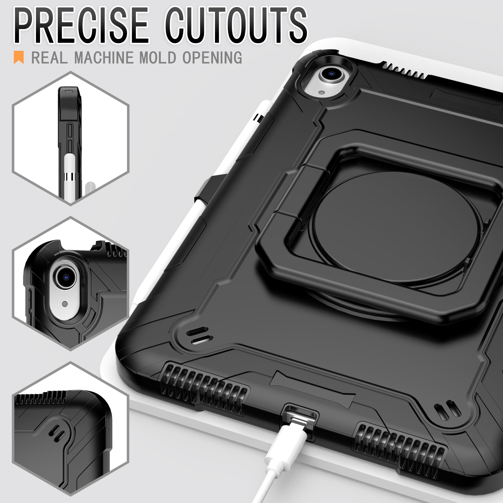 Dteck iPad 10th Generation Case, New iPad 2022 10.9 inch Rugged Case with Screen Protector, Rotating Stand/Pencil Holder/Carrying Shoulder Strap,Black