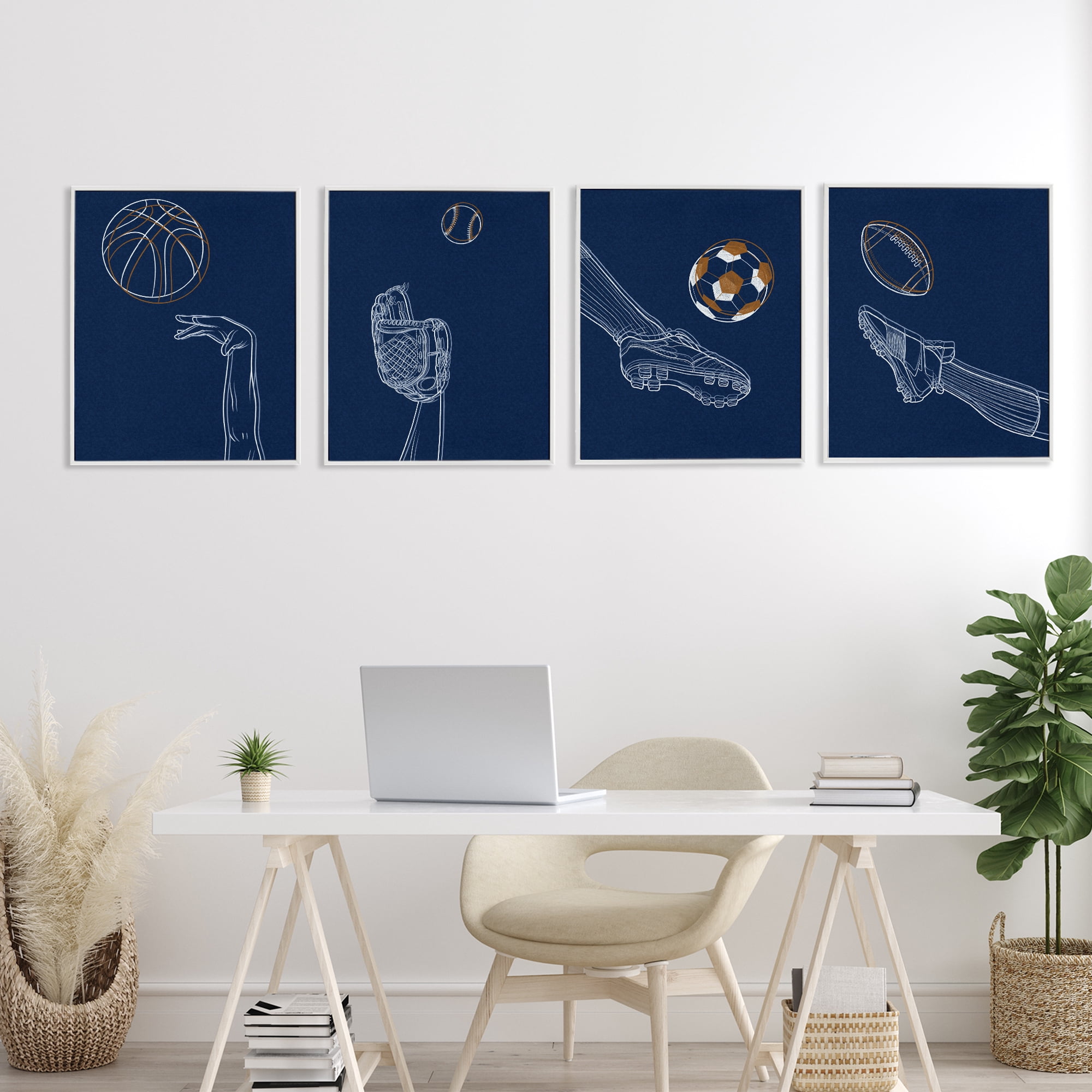 Stupell Industries Sports In Action Contour 4 Piece White Framed Giclee Art Set, design by Marcus Prime