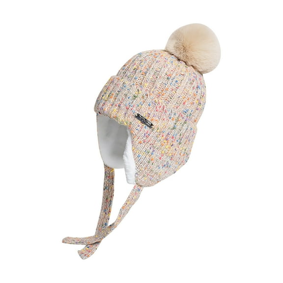 Luxalzxs Women Winter Peruvian Cover Ears Beanie Hat Earflap Warm Sherpa Fleece Lined Knit Hats with Pompom Outdoor Ski Hat