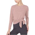 thumbnail image 4 of Spandex Workout Tops for Women Fashion Tie Front Crewneck Long Sleeve Gym Yoga Clothes Loose Fit Base Tees (S, Pink), 4 of 6