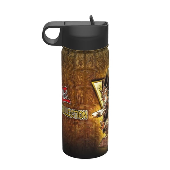 Yugioh Kids Insulated Water Bottle With Straw - 18 Oz Stainless Steel Double Wall Vacuum Cup, Leakproof, Bpa Free, Suitable For Boys And Girls