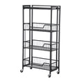 thumbnail image 1 of Collapsible 3-Tier Kitchen Storage Cart with Wheels – Iron Frame & Wood Shelves – Space-Saving Pantry Organizer for Fruit, Vegetables, Snacks – Utility Cart with Locking Casters – All Black, 1 of 8