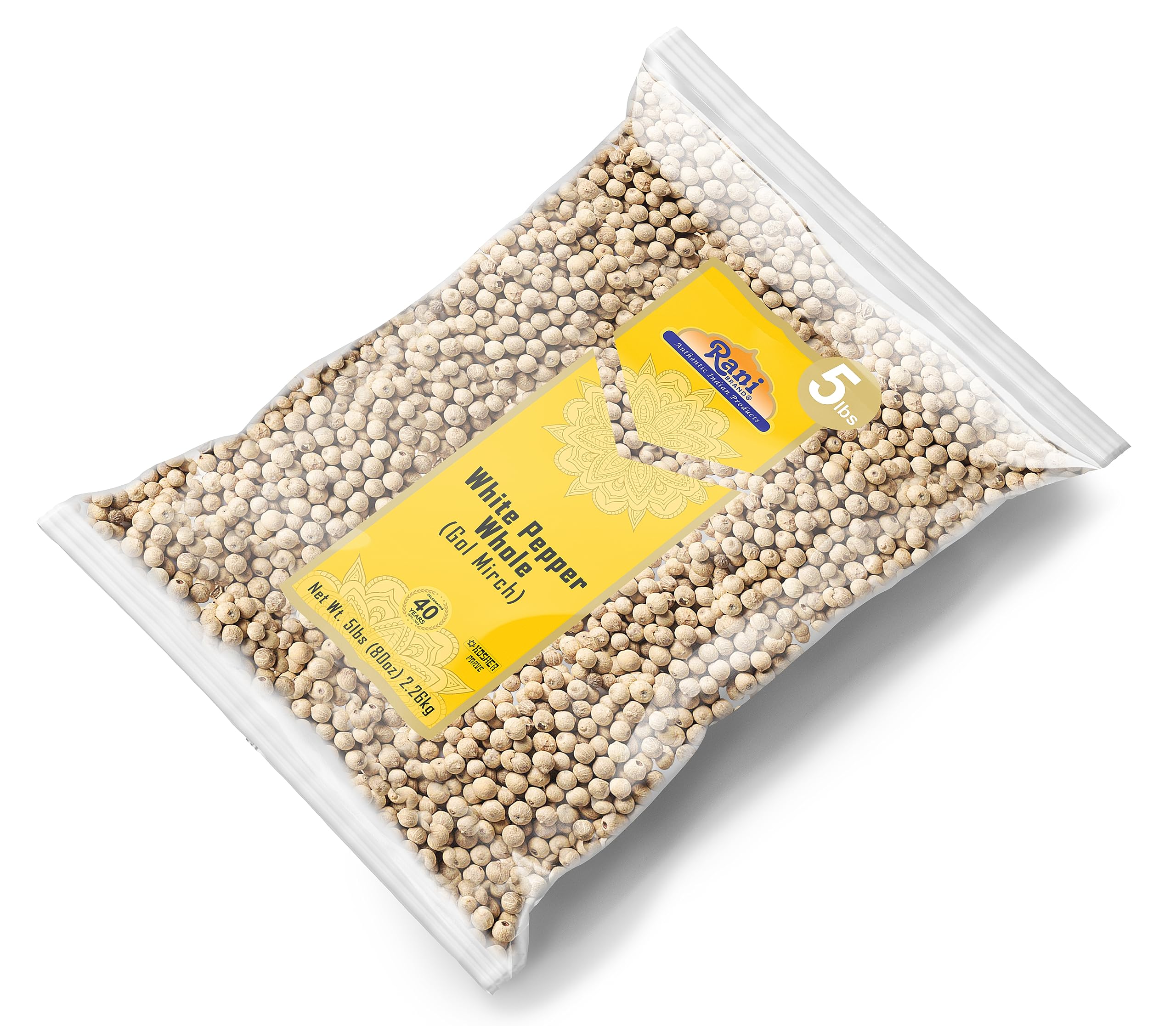 Rani White Pepper (Gol Mirch), Whole Spice 80oz (5lbs) 2.27kg Bulk ~ All Natural | Vegan | Gluten Friendly| NON-GMO | Kosher | Indian Origin