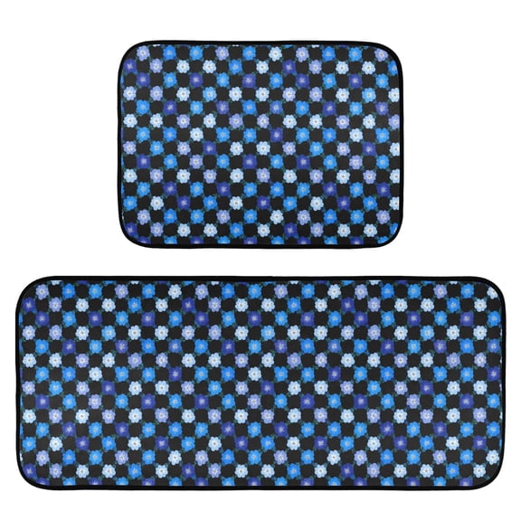 2-Piece Kitchen Mat Set Non Slip Washable Floor Mats Decorative Rugs for Kitchen Sink Laundry Cute Blue Flowers