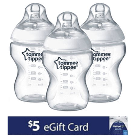 Free $5 Gift Card with Tommee Tippee Closer to Nature Baby Bottles 9 ounces, Clear, 3 Pk
