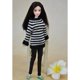 thumbnail image 3 of Traje De Invierno Zulema Suéter De punto De rayas negras y pantalones De cuero De PU Negro, 3 of 8