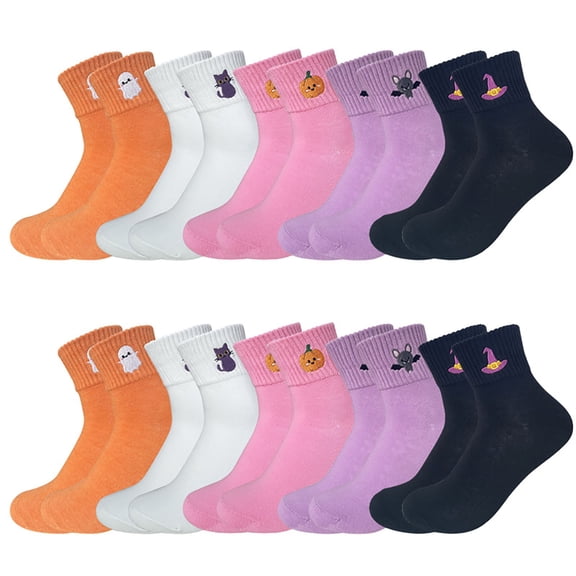 10 Pairs Halloween Socks for Kids Novelty Ankle Cute Colorful Socks Pumpkin Ghosts Bats Holiday Gifts for Boys Girls(Purple,One Size)