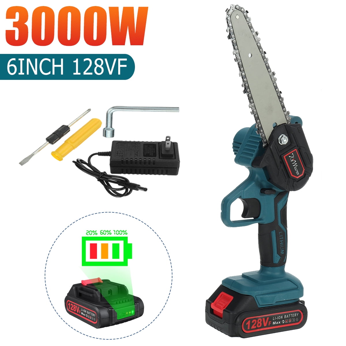 Mini Electric Cordless Chainsaw with 1/2Pcs Battery, 6 Inch 128V